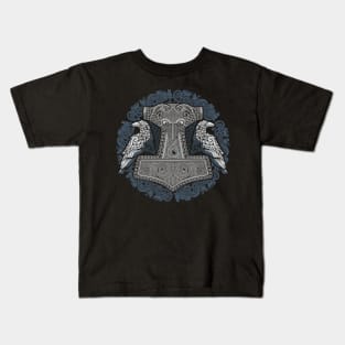 Thors Raven Hammer Norse Viking Mjolnir Pagan Knotwork Ravens Kids T-Shirt